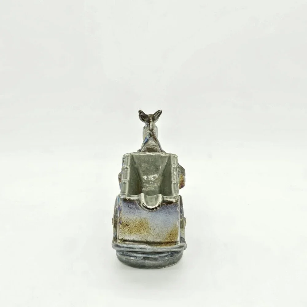 Vintage Donkey Cart Iridescent Glazed Mule Ashtray Pottery Porcelain MCM 70s